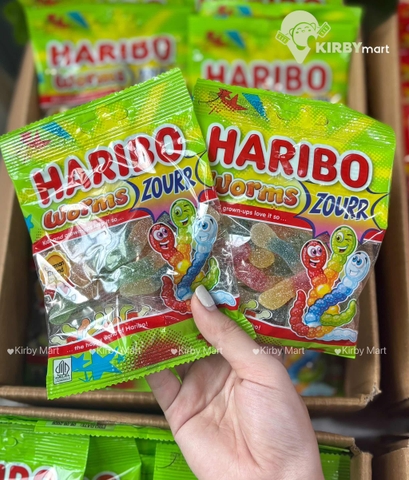 Kẹo Dẻo Chua Haribo Worms Zourr Gói 80g – Kẹo Sâu Nhiều Màu Vị Trái Cây Đức