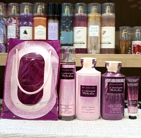 Set 4 Món Bath & Body Works A Thousand Wishes Mỹ – Xịt Thơm, Sữa Tắm, Dưỡng Thể & Kem Dưỡng Da Tay