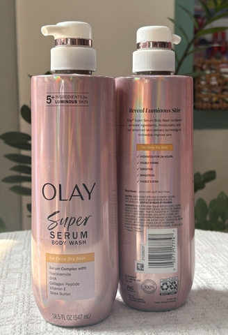 Sữa Tắm Olay Super Serum Body Wash Extra Dry Skin 547ml - Dành Cho Da Khô, Dưỡng Ẩm Sâu, Sáng Mịn Da, Chứa Niacinamide & Vitamin E