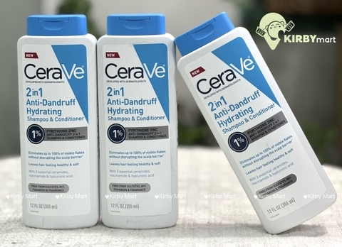 Dầu Gội CeraVe 2in1 Anti-Dandruff Hydrating Shampoo & Conditioner 355ml – Giúp làm sạch da đầu, giảm gàu, dưỡng tóc mềm mượt