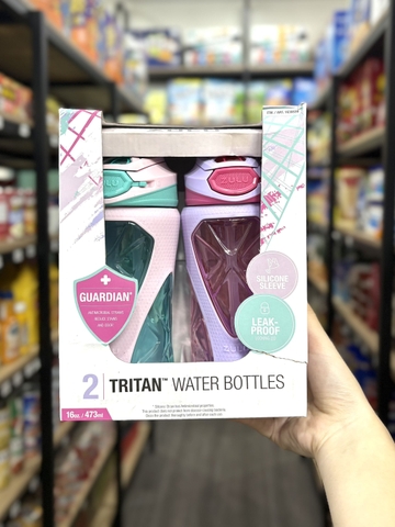 Set 2 Bình Nước ZULU Tritan 473ml/16oz hồng – Bình Nước Có Ống Hút, Nắp Khóa Chống Rò Rỉ, Bọc Silicone