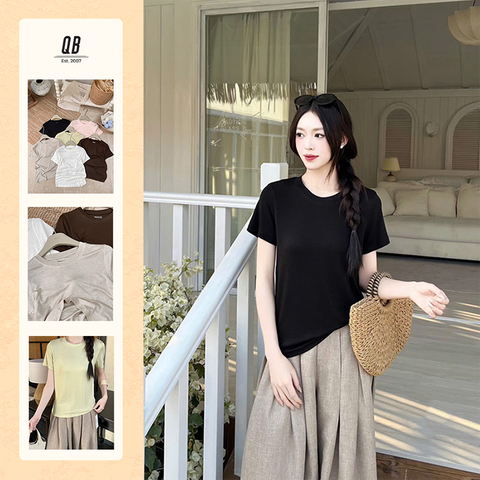 Áo phông QB nữ dáng suông basic phong cách thanh lịch hiện đại tôn dáng dễ phối đồ B8