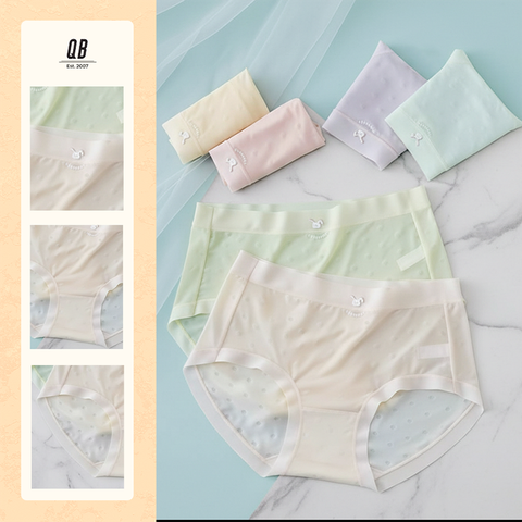 Quần lót nữ QB su lạnh phối lưới chấm bi thoáng khí thanh lịch 16E