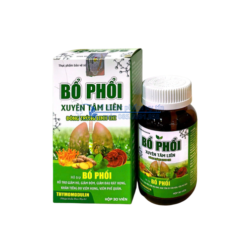 Viên uống Bổ Phổi Xuyên Tân Liên Đông Trùng Linh Chi giúp  bổ phổi, giảm ho, giảm đờm, giảm đau rát họng, khản tiếng hộp 30 viên