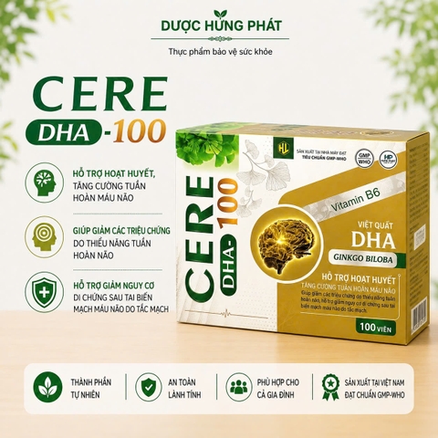 Viên uống bổ não Cere DHA – 100 giúp hoạt huyết, tăng cường tuần hoàn máu não hộp 100 viên