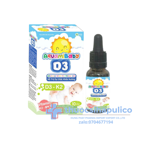 Vitamin Aquamibaby D3 giúp tăng cường hấp thu canxi vào xương, chắc khỏe của xương hộp 10 ml