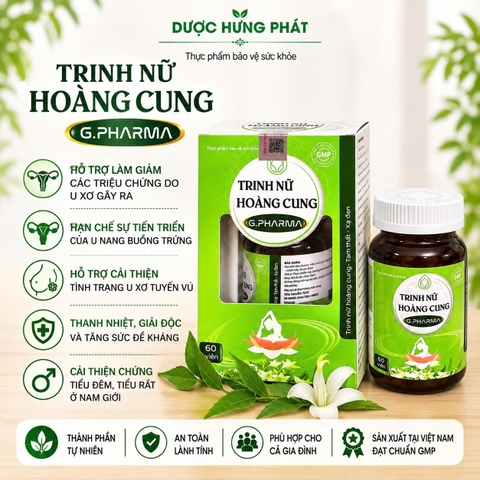 Viên uống Trinh Nữ Hoàng Cung G.Pharma giúp hỗ trợ giảm sự phát triển của u xơ hộp 60 viên