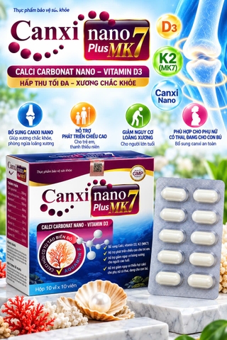(Mua Sỉ Liên Hệ Zalo) Viên uống Canxi Nano Plus  Mk7 giúp bổ sung canxi và vitamin D3 cho cơ thể hộp 100 viên