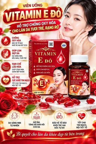 (Mua Sỉ Liên Hệ Zalo) Viên uống Vitamin E Đỏ giúp hỗ trợ chống oxy hóa, giúp bảo vệ và hạn chế lão hóa da, giúp da sáng, mịn hộp 30 viên