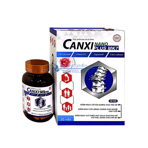 Viên uống Canxi Nano Plus MK7 giúp bổ sung Calci, vitamin D3, K2 (MK7), phát triển chiều cao cho trẻ em, giảm nguy cơ còi xương hộp 30 viên