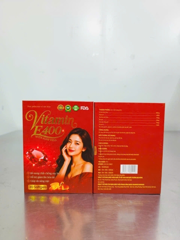 (Mua Sỉ Liên Hệ Zalo) Viên uống Vitanin E 400 With Aloe Vera Hộp Đỏ giúp bổ sung vitamin E, hỗ trợ chống oxy hóa, giúp bảo vệ và hạn chế lão hóa da, giúp da sáng, mịn hộp 30 viên