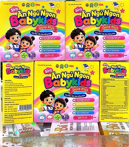 Siro Ăn Ngủ Ngon Babykids Gold Plus Sữa Non Yến Sào Hồng Sâm giúp tăng tiêu hoá, ăn ngủ ngon, tăng đề kháng hộp 20 ống
