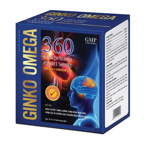 (Mua Sỉ Liên Hệ Zalo) Viên uống bổ não Ginko Omega giúp hoạt huyết dưỡng não, tăng cường tuần hoàn và lưu thông máu não hộp 100 viên