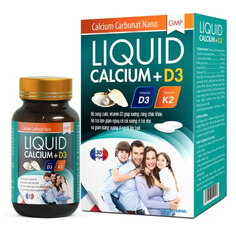 (Mua Sỉ Liên Hệ Zalo) Viên uống Liquid Calcium+D3 Xanh giúp bổ sung calci, vitamin D3 giúp xương, răng chắc khỏe hộp 30 viên