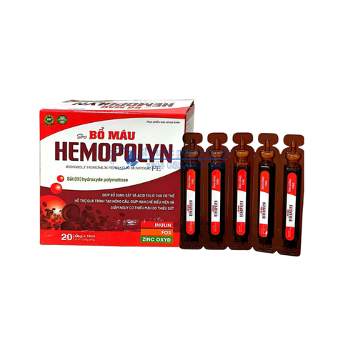 Siro Bổ Máu Hemopolyn giúp bổ sung sắt và acid folic cho cơ thể, hỗ trợ quá trình tạo hồng cầu hộp 20 ống
