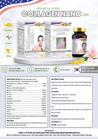(Mua Sỉ Liên Hệ Zalo) Viên uống đẹp da Supper Collagen Nano Q10 giúp tăng độ ẩm, tăng đàn hồi cho da, giúp sáng đẹp da hộp 60 viên Hộp trắng