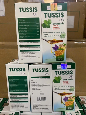 (Mua Sỉ Liên Hệ Zalo) Siro ho Tussis UK Xanh Lá giúp bổ phế, hỗ trợ giảm ho, long đờm, hỗ trợ giải cảm do lạnh hộp 125 ml