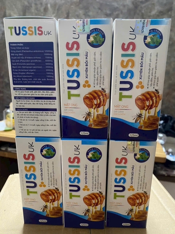 (Mua Sỉ Liên Hệ Zalo) Siro ho Tussis UK Xanh Dương  giúp bổ phế, hỗ trợ giảm ho, long đờm, hỗ trợ giải cảm do lạnh hộp 125 ml