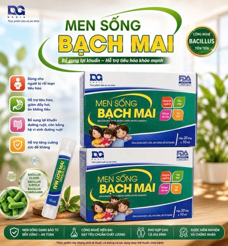 (Mua Sỉ Liên Hệ Zalo) Men Sống Bạch Mai giúp bổ sung lợi khuẩn, giảm rối loạn tiêu hoá hộp 20 ống