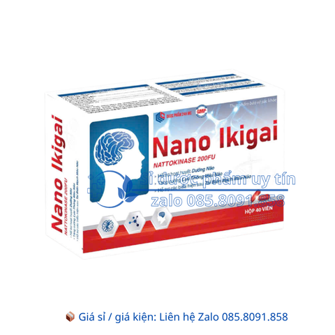 Viên uống Bổ não Nano Ikigai Nattokinase 200FU giúp hoạt huyết dưỡng não, tăng cường lưu thông máu não, giúp giảm các triệu chứng do thiểu năng tuần hoàn não hộp 40 viên