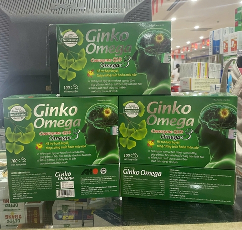 (Mua Sỉ Liên Hệ Zalo) Viên uống bổ não Ginko Omega Coenzyme Q10 giúp hoạt huyết dưỡng não, tăng cường tuần hoàn và lưu thông máu não hộp 100 viên