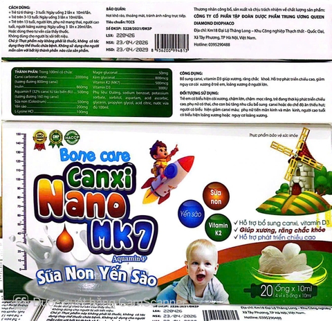 Siro Bonecare Canxi Nano MK7 Aquamin F Sữa Non Yến Sào giúp bổ sung canxi, chắc khoẻ xương hộp 20 ống