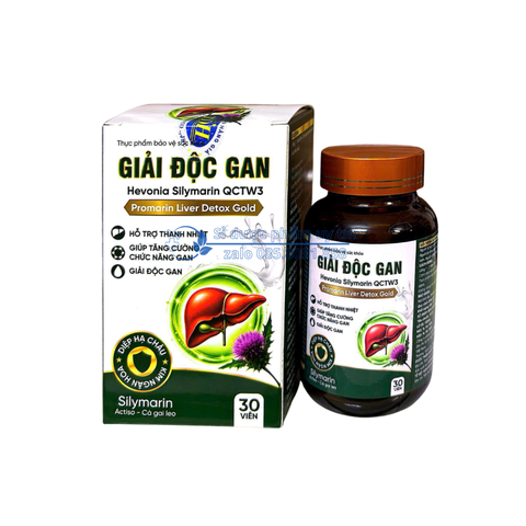 Viên uống Giải độc gan Hevonia Silymarin QCTW3 Promarin Liver Detox Gold giúp thanh nhiệt, giải độc gan, tăng cường chức năng gan hộp 30 viên