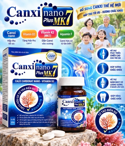 (Mua Sỉ Liên Hệ Zalo) Viên uống Canxi Nano Plus  Mk7 Aquamin F giúp bổ sung canxi và vitamin D3, phát triển chiều cao hộp 30 viên