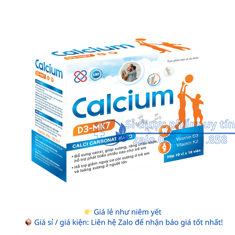 Viên uống Calcium D3 MK7 giúp bổ sung canxi, giúp xương, răng chắc khỏe hộp 100 viên