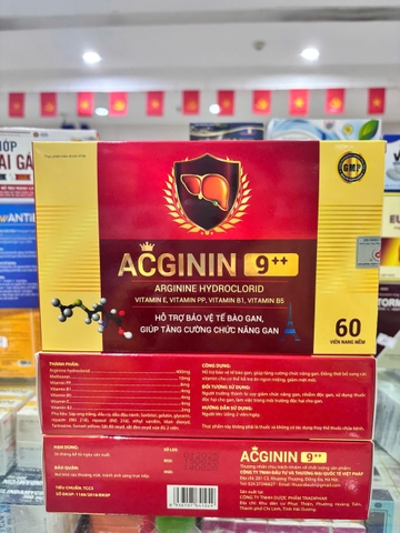 (Mua Sỉ Liên Hệ Zalo) Viên uống bổ gan Acginin 9++ giúp giải độc gan, bảo vệ gan hộp 60 viên