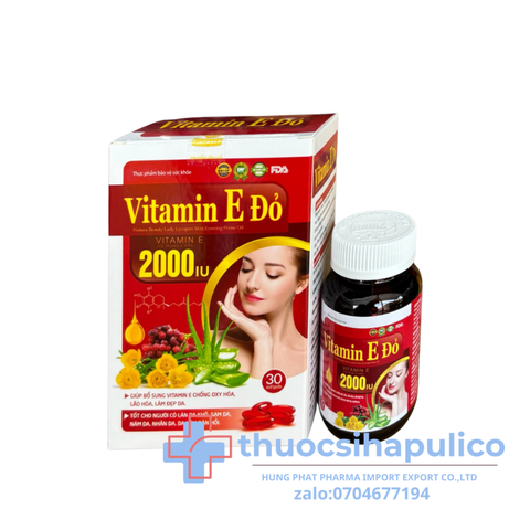 Vitamin E Đỏ 2000 IU giúp chống oxy hóa, hạn chế lão hóa da, làm đẹp da hộp 30 viên