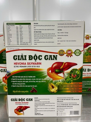 (Mua Sỉ Liên Hệ Zalo) Giải độc gan Hevonia Silymarin QCTW3 Promarin Liver Detox Gold giúp thanh nhiệt, giải độc gan, giúp tăng cường chức năng gan hộp 60 viên