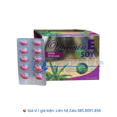 Viên uống Vitamin E Soy giúp hạn chế lão hóa da, giúp da sáng mịn, giảm nám, tàn nhang hộp 100 viên