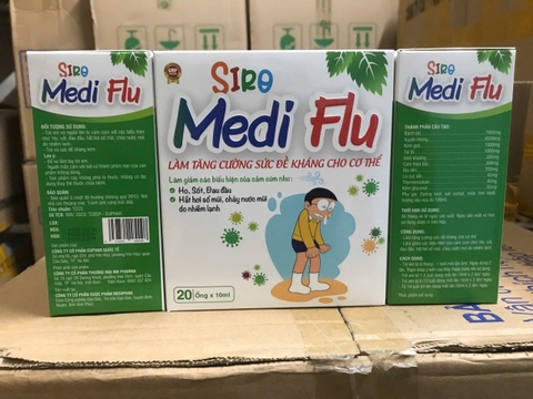 (Mua Sỉ Liên Hệ Zalo) Siro Medi Flu giúp tăng cường sức đề kháng, giảm cảm cúm hộp 20 ống Màu xanh