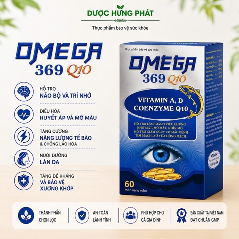 Viên uống Omega 369 Q10 giúp giảm triệu chứng khô mắt, mỏi mắt, nhìn mờ hộp 60 viên