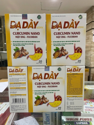 Gel Dạ Dày Azofa Curcumin Nano Mật Ong-Fucoidan giúp giảm thiểu các biểu hiện viêm loét dạ dày, tá tràng hộp 20 gói