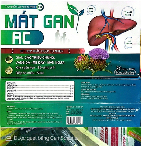 Siro Mát Gan AC Á Châu giúp thanh nhiệt, mát gan, giải độc gan hộp 20 ống
