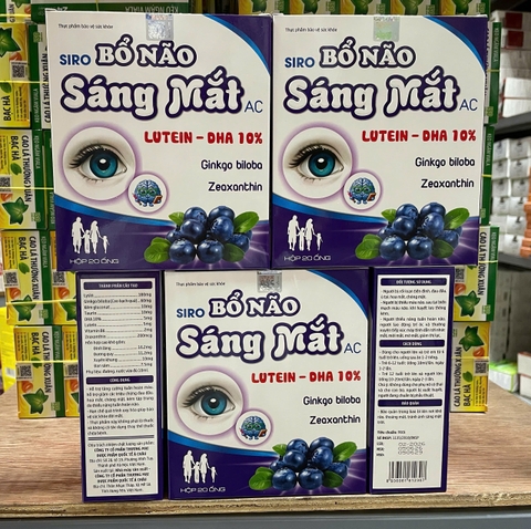 Siro Bổ Não Sáng Mắt AC Lutein DHA giúp tăng cường tuần hoàn máu, giúp bảo vệ sức khỏe đôi mắt hộp 20 ống