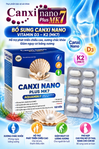 (Mua Sỉ Liên Hệ Zalo) Viên uống Canxi Nano Plus  Mk7 Aquamin F giúp bổ sung canxi và vitamin D3, phát triển chiều cao hộp 100 viên
