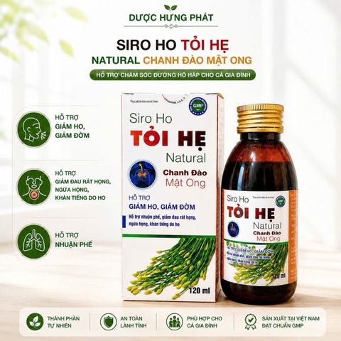Siro Ho Tỏi Hẹ Natural giúp nhuận phế, giảm ho, giảm đờm, giảm đau rát họng, ngứa họng, khản tiếng hộp 120 ml