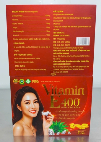 (Mua Sỉ Liên Hệ Zalo) Viên uống Vitanin E 400 With Aloe Vera giúp bổ sung vitamin E, hỗ trợ chống oxy hóa, giúp bảo vệ và hạn chế lão hóa da, giúp da sáng, mịn hộp 2 lọ x 30 viên
