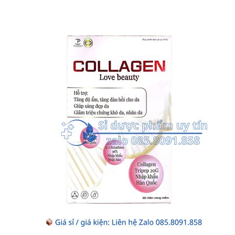 Viên uống Collagen Love Beauty giúp tăng độ ẩm, tăng đàn hồi cho da, giúp sáng đẹp da hộp 30 viên