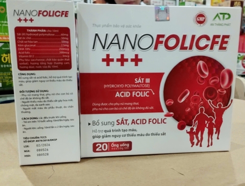 (Mua Sỉ Liên Hệ Zalo) Siro bổ máu Nanofolicfe +++ giúp bổ sung sắt và acid folic hộp 20 ống