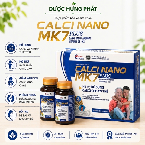 Viên uống Calcinano MK7 Plus giúp bổ sung canxi, giúp xương và răng chắc khỏe hộp 60 viên