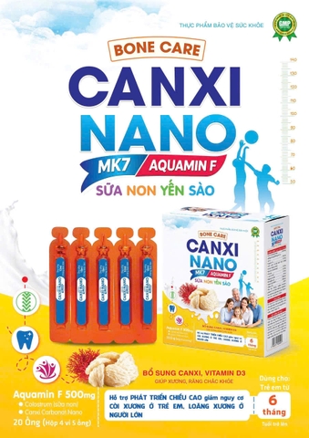 (Mua Sỉ Liên Hệ Zalo) Siro Bone Care Canxi Nano MK7 Aquamin F Sữa Non Yến Sào giúp bổ sung canxi, chắc khoẻ xương hộp 20 ống Hộp vàng
