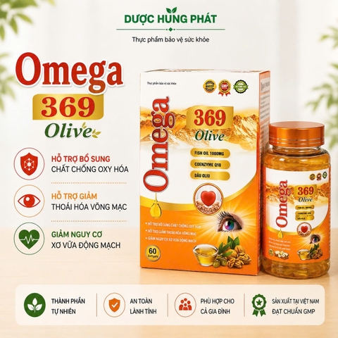 Viên uống Omega 369 Olive giúp giảm thoái hóa võng mạc, giảm nguy cơ xơ vữa động mạch hộp 60 viên