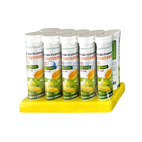 Viên Sủi Plusszs Multivitamin Plus Hương Ngô giúp thanh nhiệt, mát gan lốc 10 tuýp x 20 viên