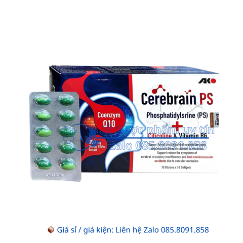 Viên uống bổ não Cerebrain PS giúp hoạt huyết dưỡng não, giúp tăng cường tuần hoàn máu não hộp 100 viên