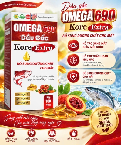 (Mua Sỉ Liên Hệ Zalo) Viên uống Omega 690 Dầu Gấc Kore Extra giúp tăng cường thị lực, tốt cho tim mạch, cải thiện trí nhớ hộp 100 viên