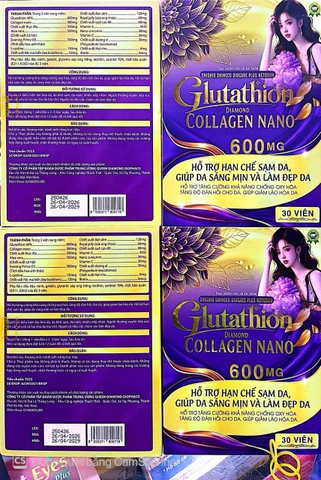 Viên uống Glutathion Diamond collagen nano giúp giảm lão hoá da hộp 30 viên